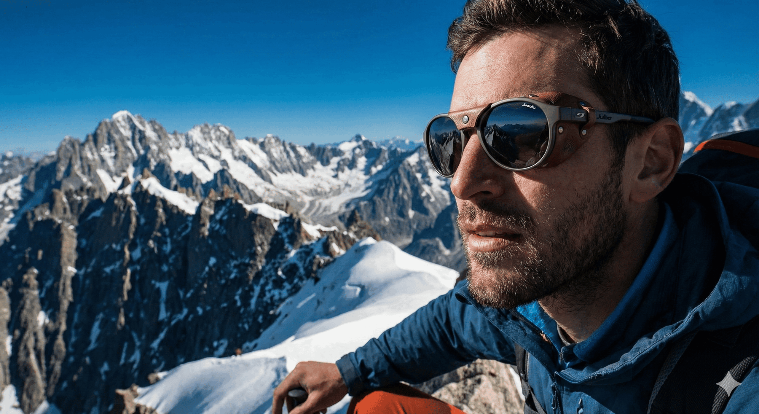 Image d'illustration de la marque Julbo avec un randonneur en montagne